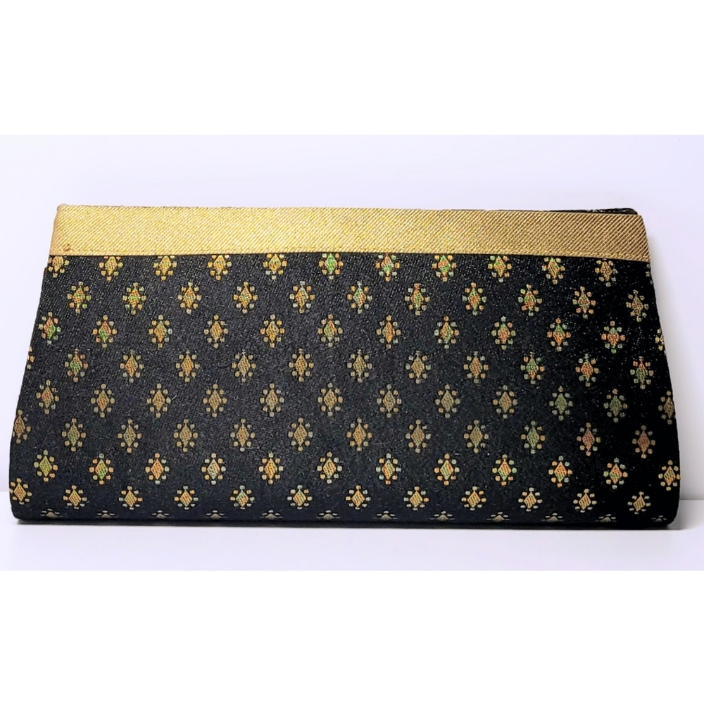 FABINDIA Handbag Clutch Evening Bag Black Gold Paisley Magnetic Snap Party Event